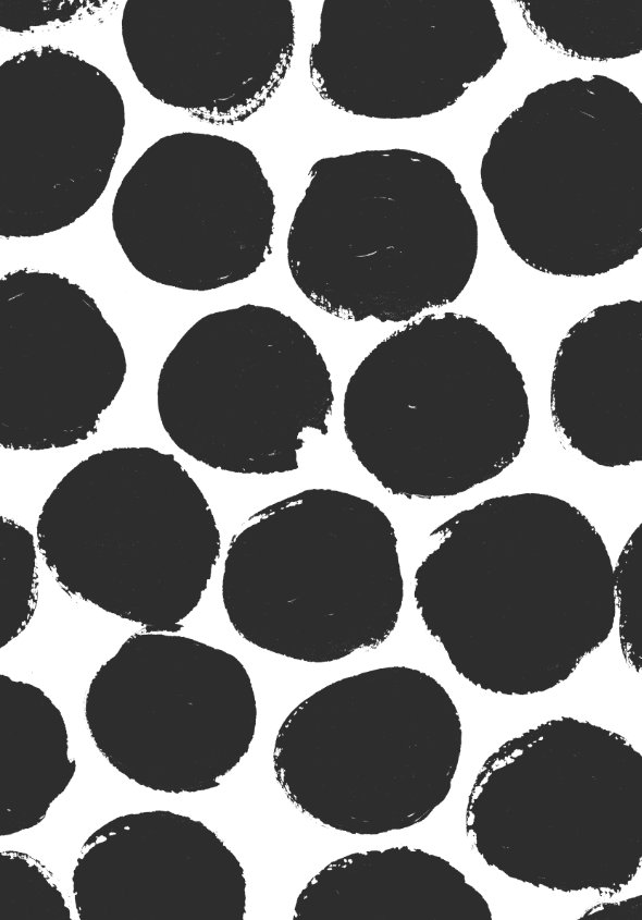 001A intricate dot pattern art from the Dots series by Georgiana Paraschiv. Very large black brush-painted circles with a rough, textured edge densely filling a white background.