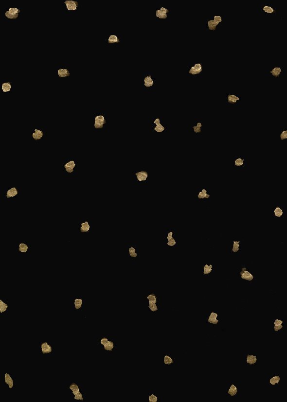 GD3 intricate dot pattern art from the Dots series by Georgiana Paraschiv. Sparse, irregular small dots in warm gold scattered on a deep matte black background.
