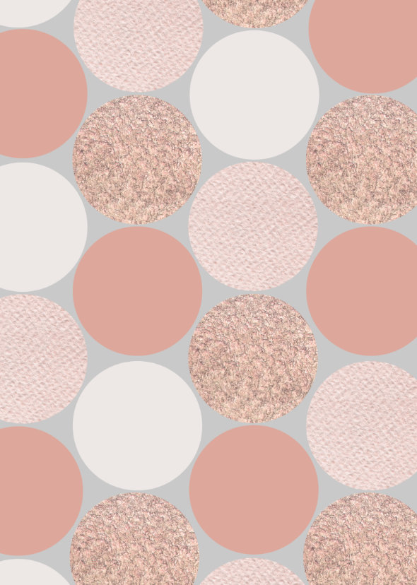 Rose Gold Dots intricate dot pattern art from the Dots series by Georgiana Paraschiv. Oversized circles in terracotta, cream, rose gold glitter, and soft pink knit textures on a cool grey background.