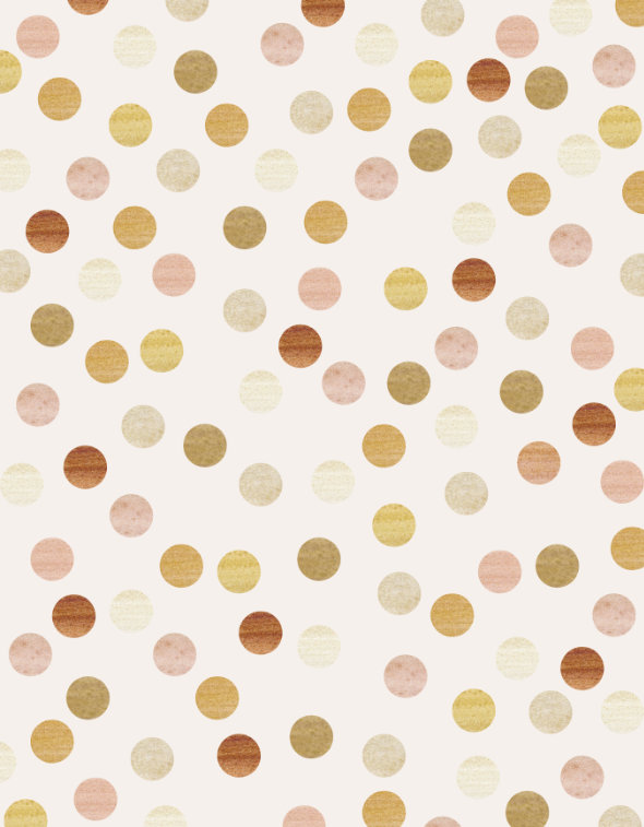 Soft Gold Dots intricate dot pattern art from the Dots series by Georgiana Paraschiv. Medium-sized dots in a warm earthy palette of blush pink, terracotta, mustard gold, sage, and ivory scattered on a cream background.